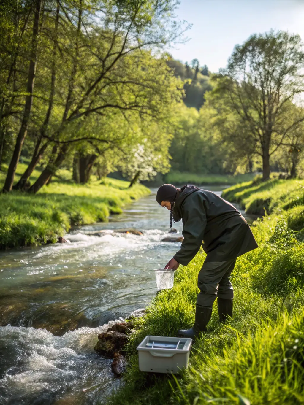 An image of researchers collecting water samples from the Charente estuary, highlighting the museum's water quality monitoring program.