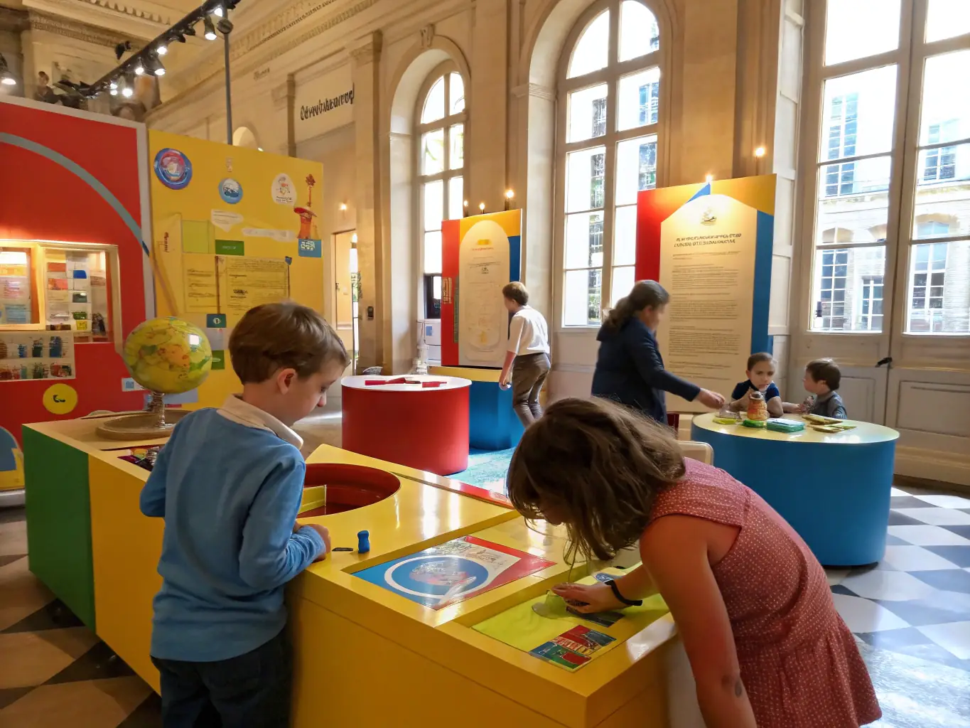 A captivating image of visitors interacting with an interactive exhibit at the museum, learning about the history and ecology of the Charente estuary through engaging displays.