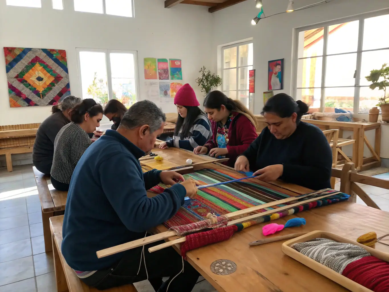 A photograph of participants in a traditional craft workshop at the ecomuseum, learning about local artisanal techniques.